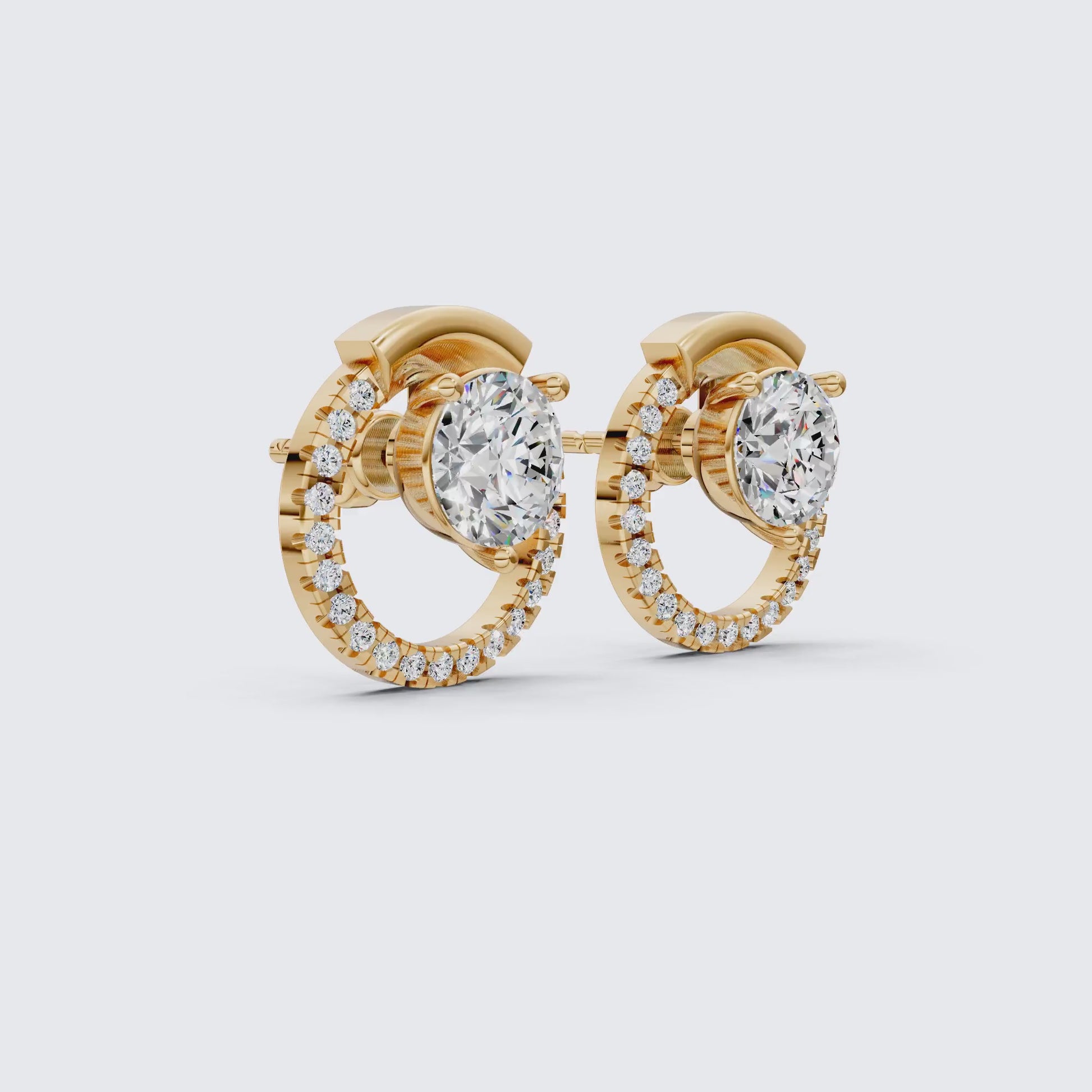 Unique Floating Minimalist Open Circle Solitaire Halo Stud Earrings in 14k Gold, Anniersary Gift for Her, Handmade Jewwlry