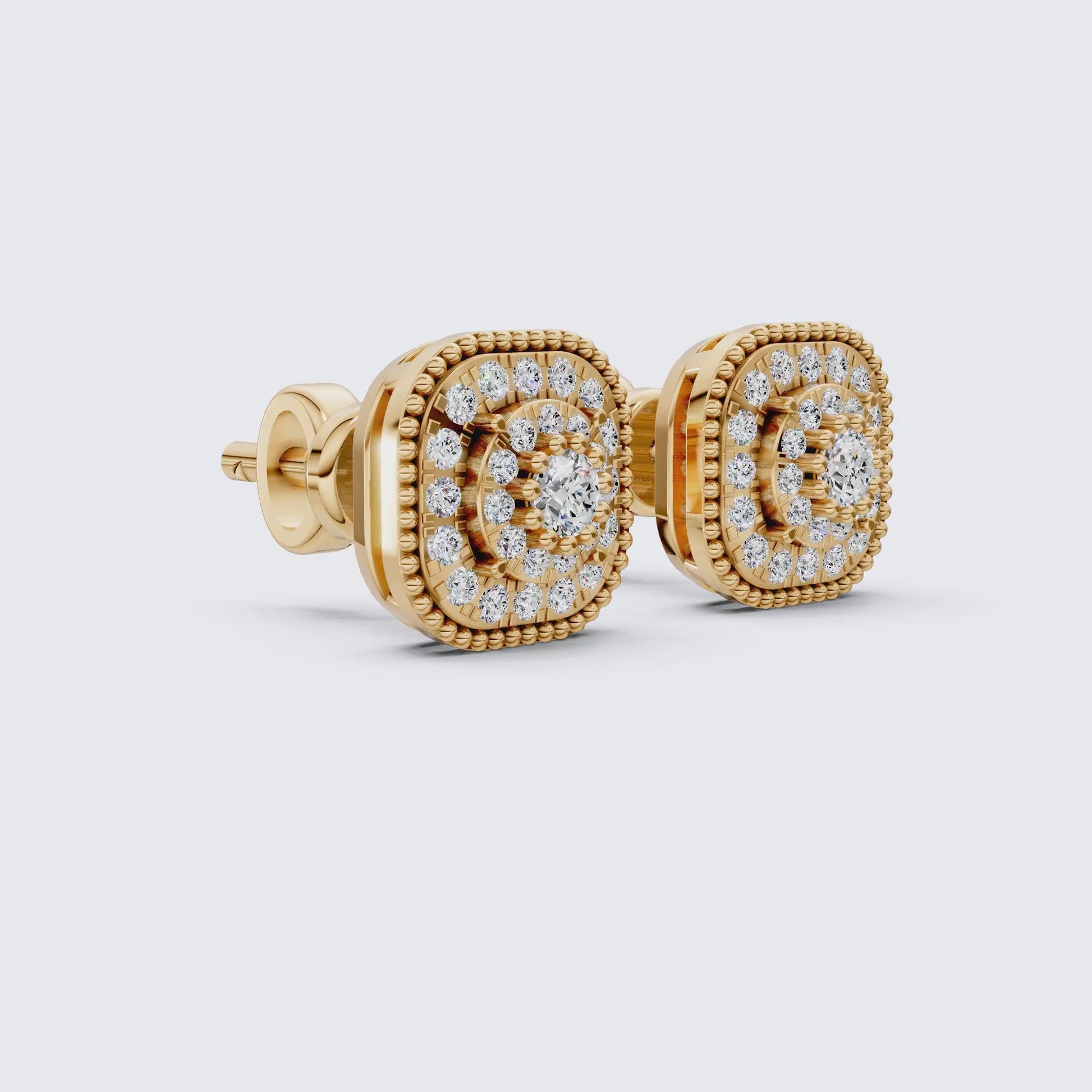 Vintage Cushion Halo Double Layer Cluster Wedding Earrings in Lab Grown Diamond - 14k Solid Gold, Milgrain Earrings for Women, Everyday Jewelry