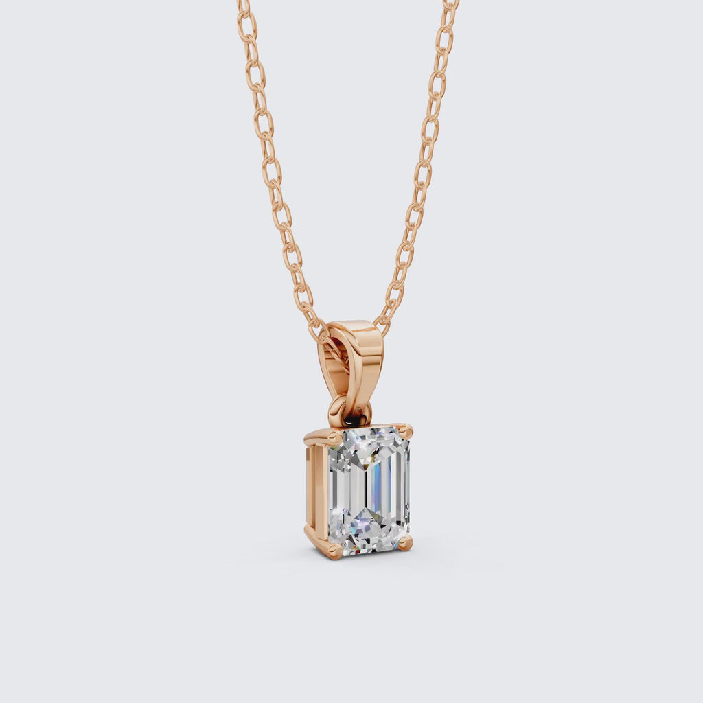 14K Rose Gold Solitaire Wedding Pendant, 1.75 CT Emerald Cut Lab Grown Diamond Solitaire Pendant, Wedding Gift for Her, Handmade Jewelry