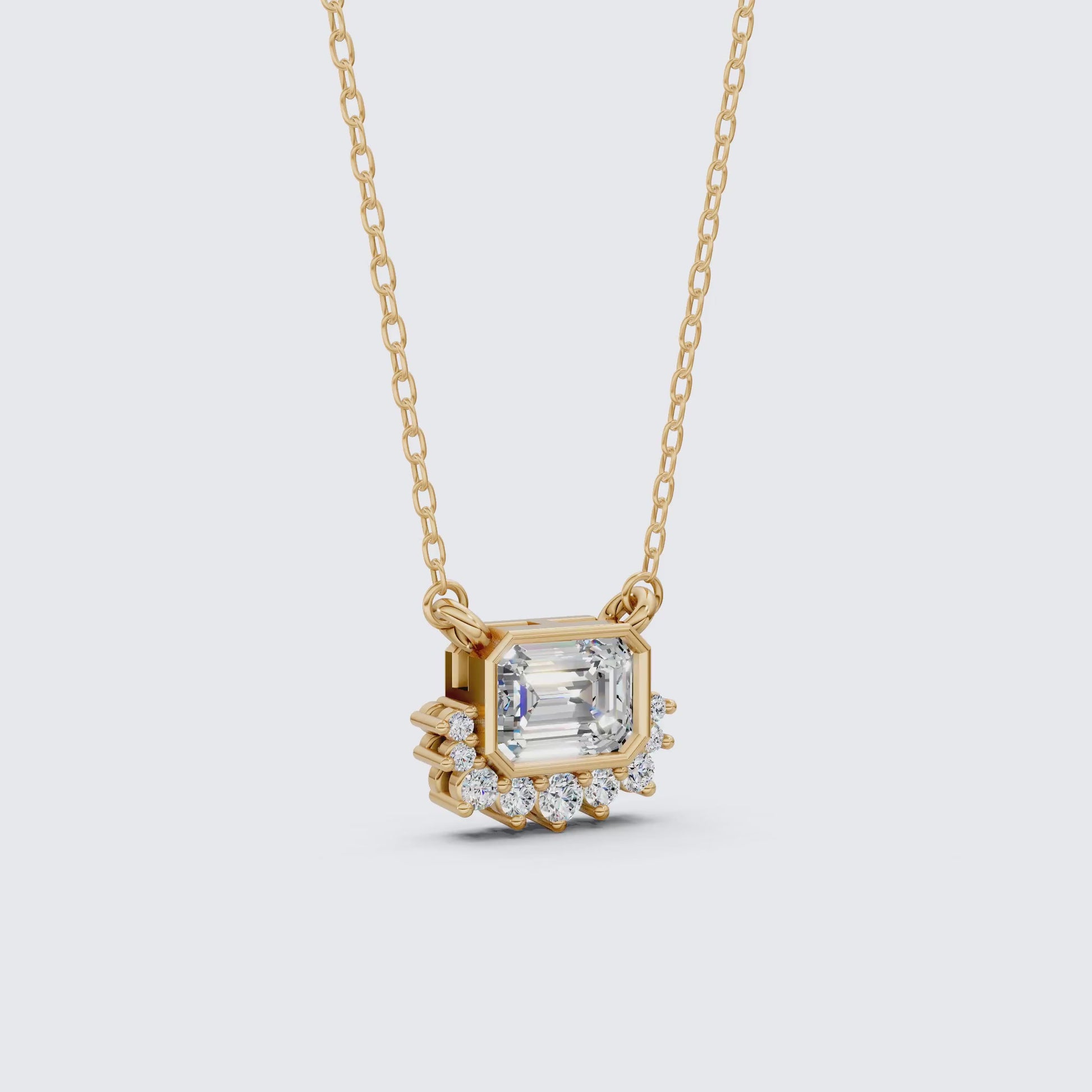 Vintage Inspired Emerald Cut Sunburst Wedding Pendant Necklace in 14k Solid Gold, 1.00 CT Emerald Cut Lab Grown Diamond, Unique Gift for Her, Bridal Jewelry