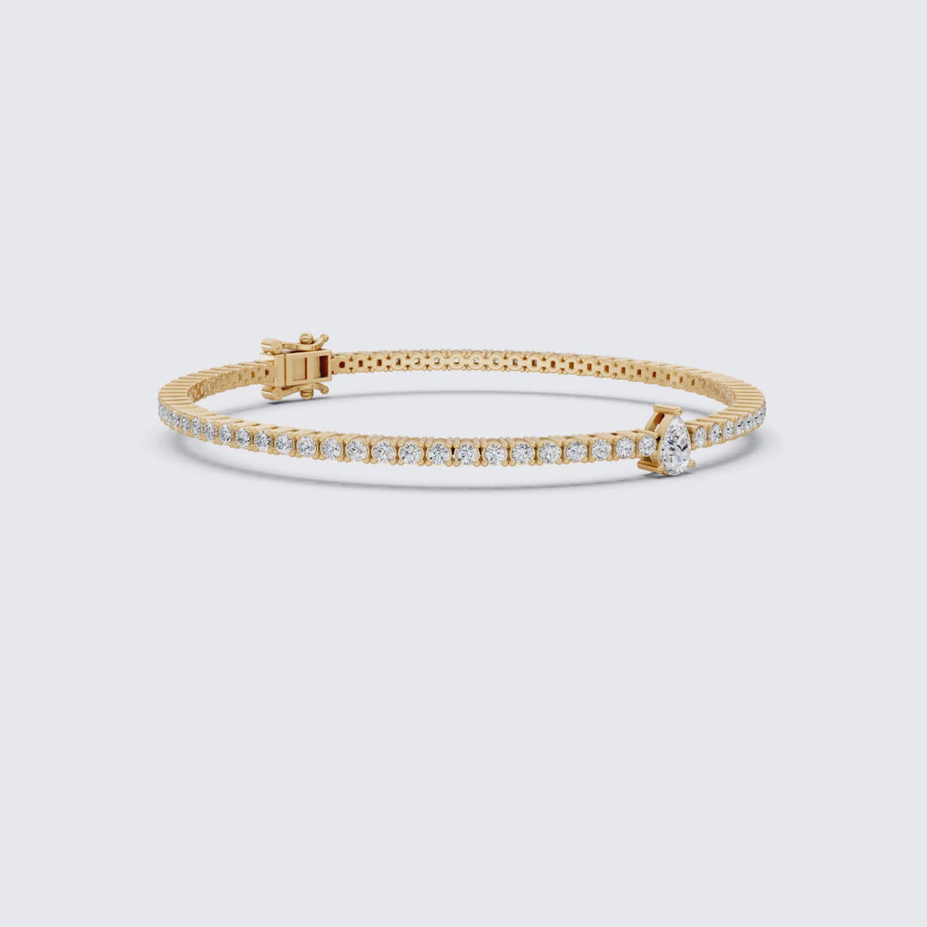 Teardrop Center Tennis Bracelet in 14k Solid Gold,  0.50 CT Pear Cut Lab Grown Diamond Bracelet, Bridal Jewelry Gift