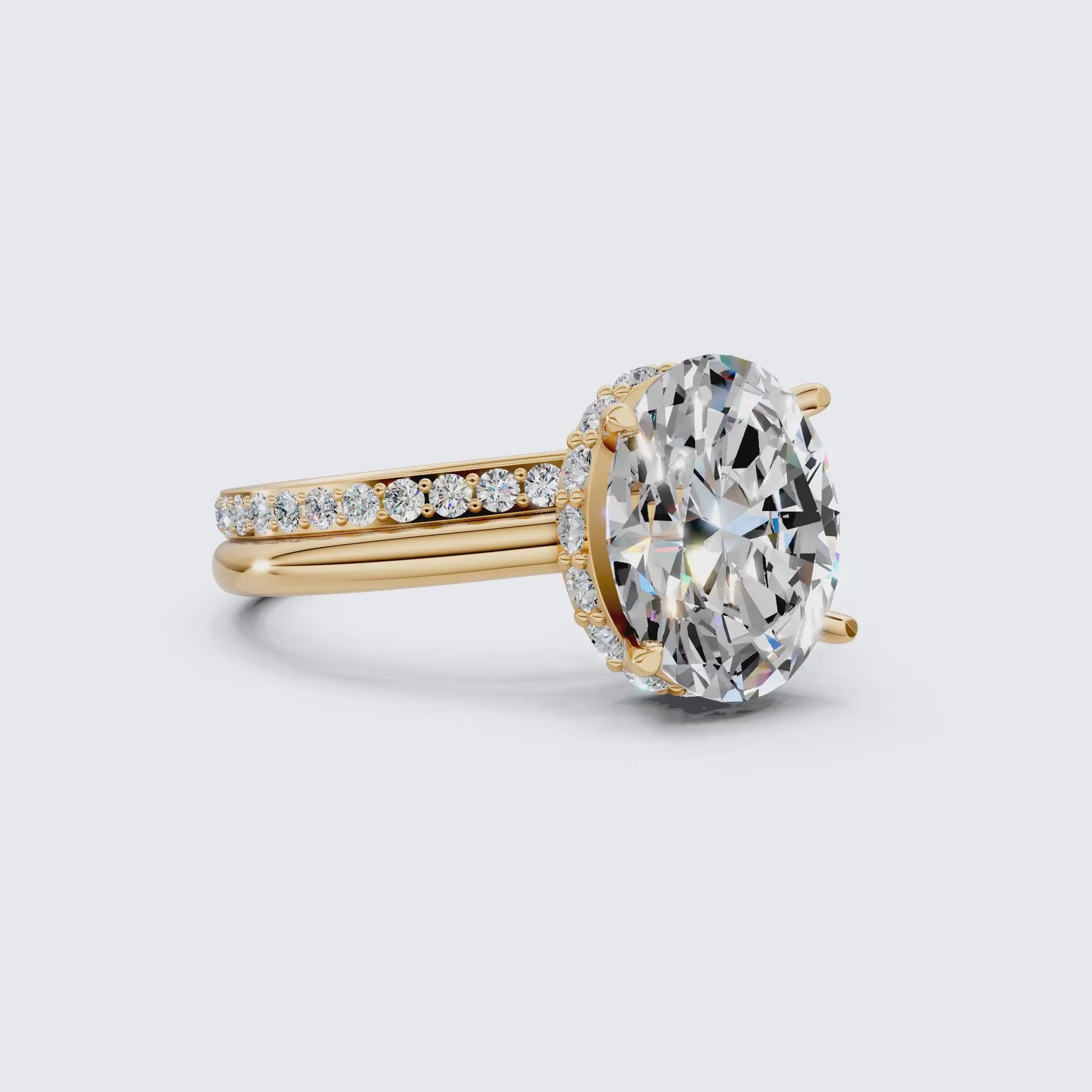 14k Solid Gold Oval Solitaire Ring with Full Eternity Band, 2.50 CT Oval Cut Lab Grown Diamond, Bridal Ring Set For Women, Handmade Jewelry