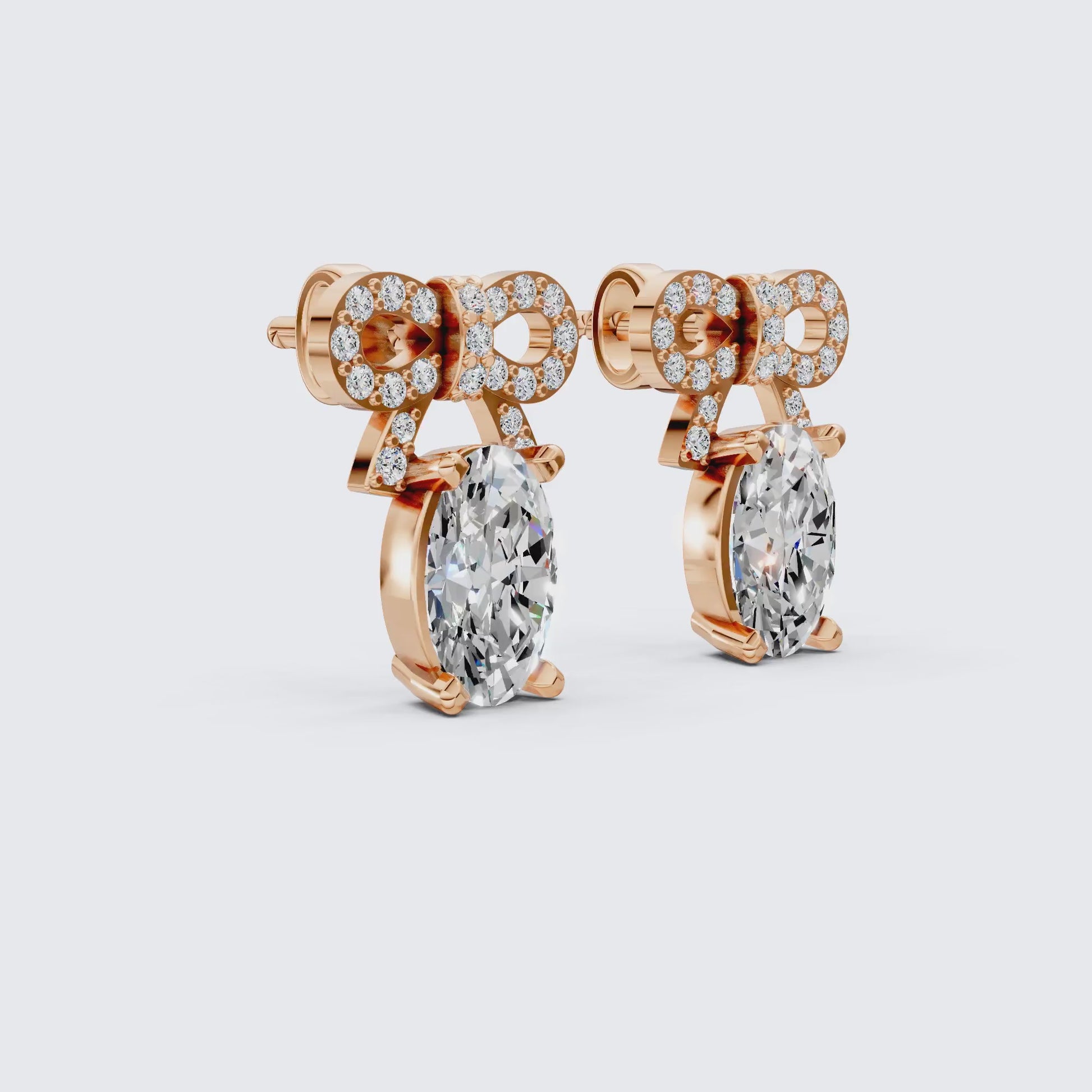 Luxury Ribbon Bow Pavé Oval Stud Earrings in Lab Grown Diamond-14k Solid Gold, Handmade Jewelry for Women, Everyday Jewelry