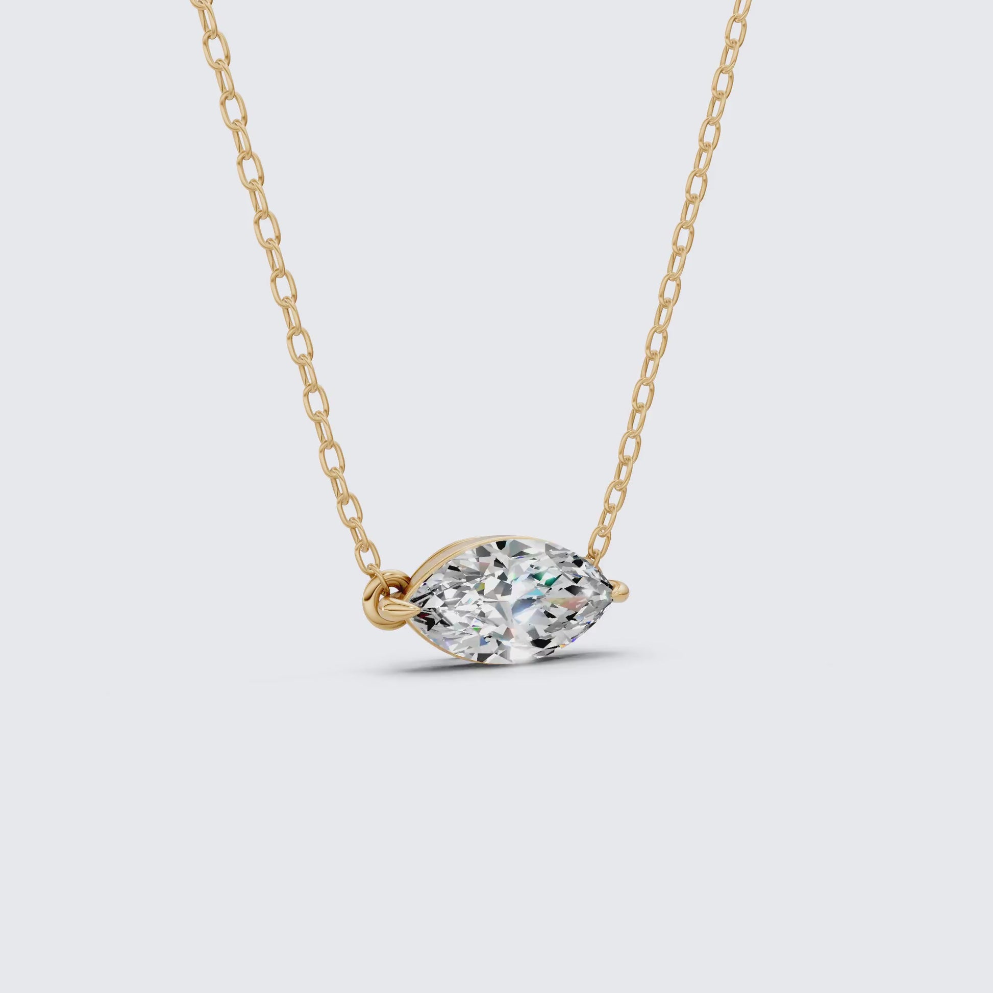 Minimalist East-West Marquise Solitaire Wedding Pendant Necklace in 14k Yellow Gold 2.00 CT Marquise Cut Lab Created Diamond, Everyday Jewelry