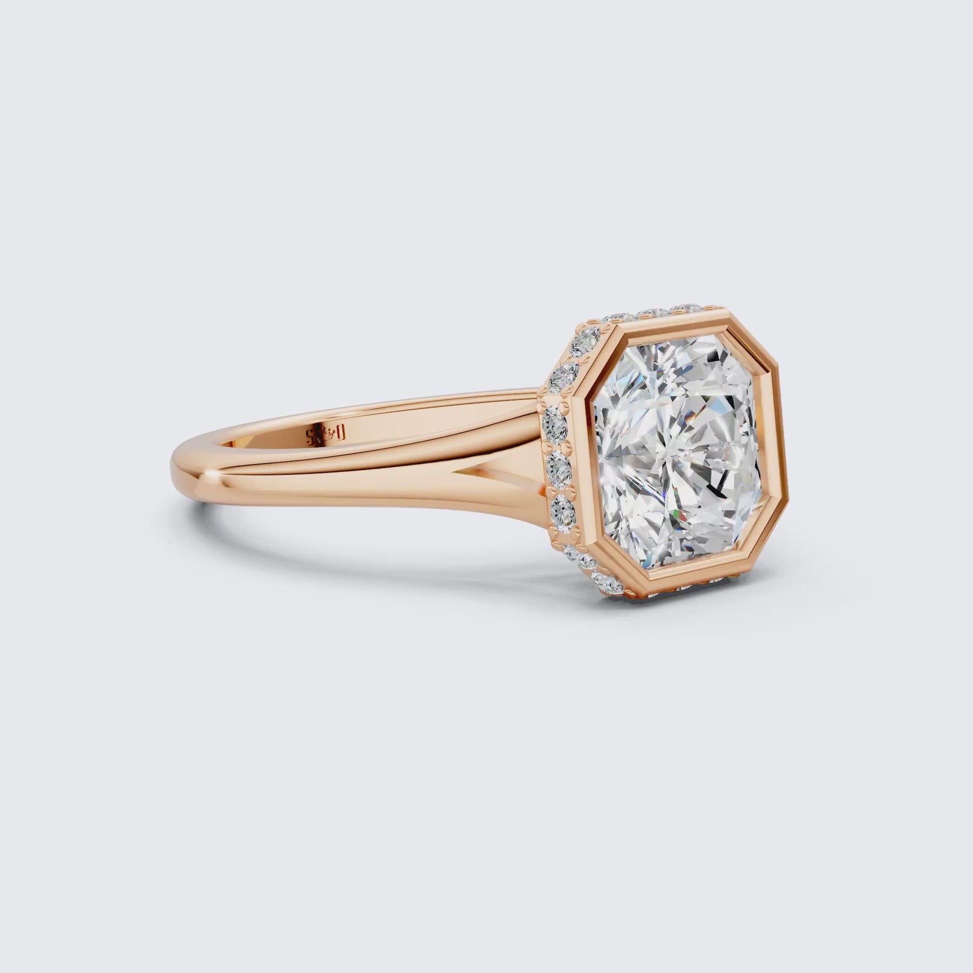 Bold Asscher Cut Bezel Hidden Halo Engagement Ring in Lab Grown Diamond – 18K Solid Gold, Tapered Band Geometric Solitaire Ring, Anniversary Gift for Wife