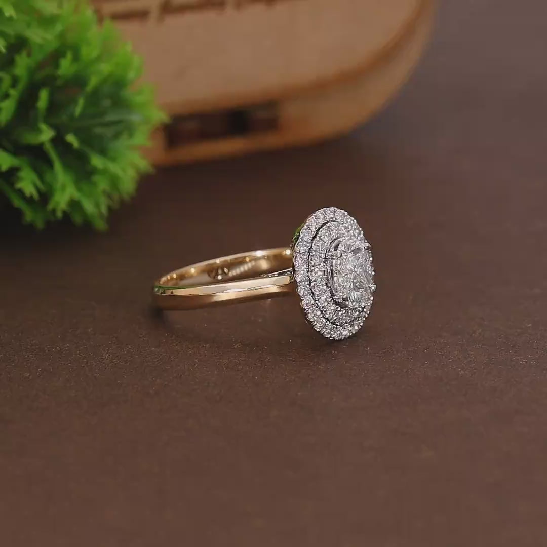 Illusion Oval Double Halo Engagement Ring in 14K Solid Gold, 0.77 TCW Oval/Round Cut Natural Diamonds, Modern Stunning Ring, Wedding Gift for Wife, Handmade Jewelry