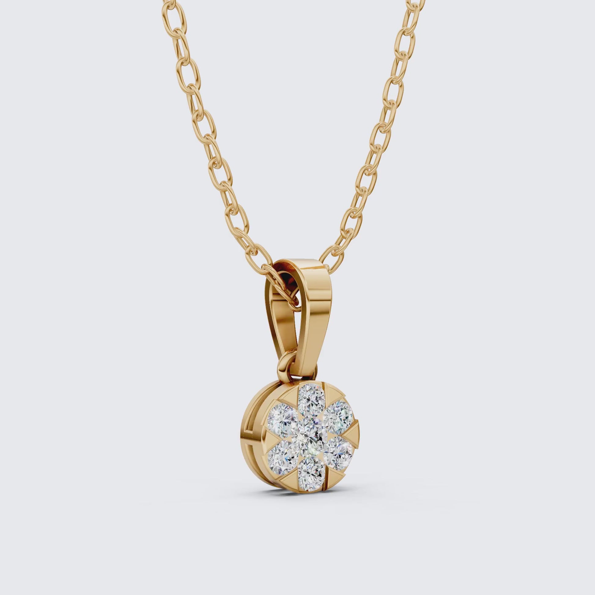 Classic Round Floral Cluster Disc Pendant in Lab Grown Diamond-14k Solid Gold, Birthday Gift for Her, Handmade Jewelry