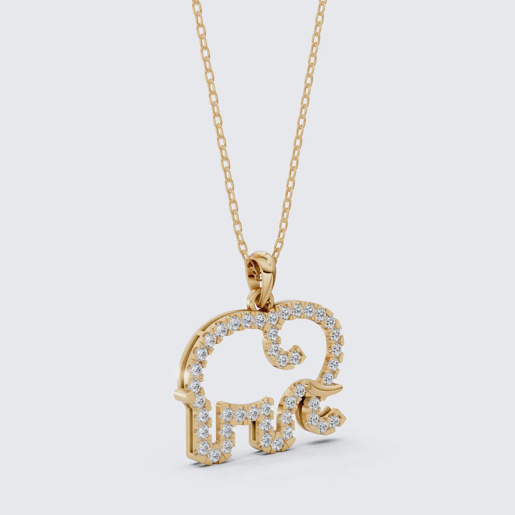 Dainty Elephant Outline Everyday Pendant in Lab Diamond-14k Solid Gold, Symbol of Strength, Good Luck Jewelry for Her/Him