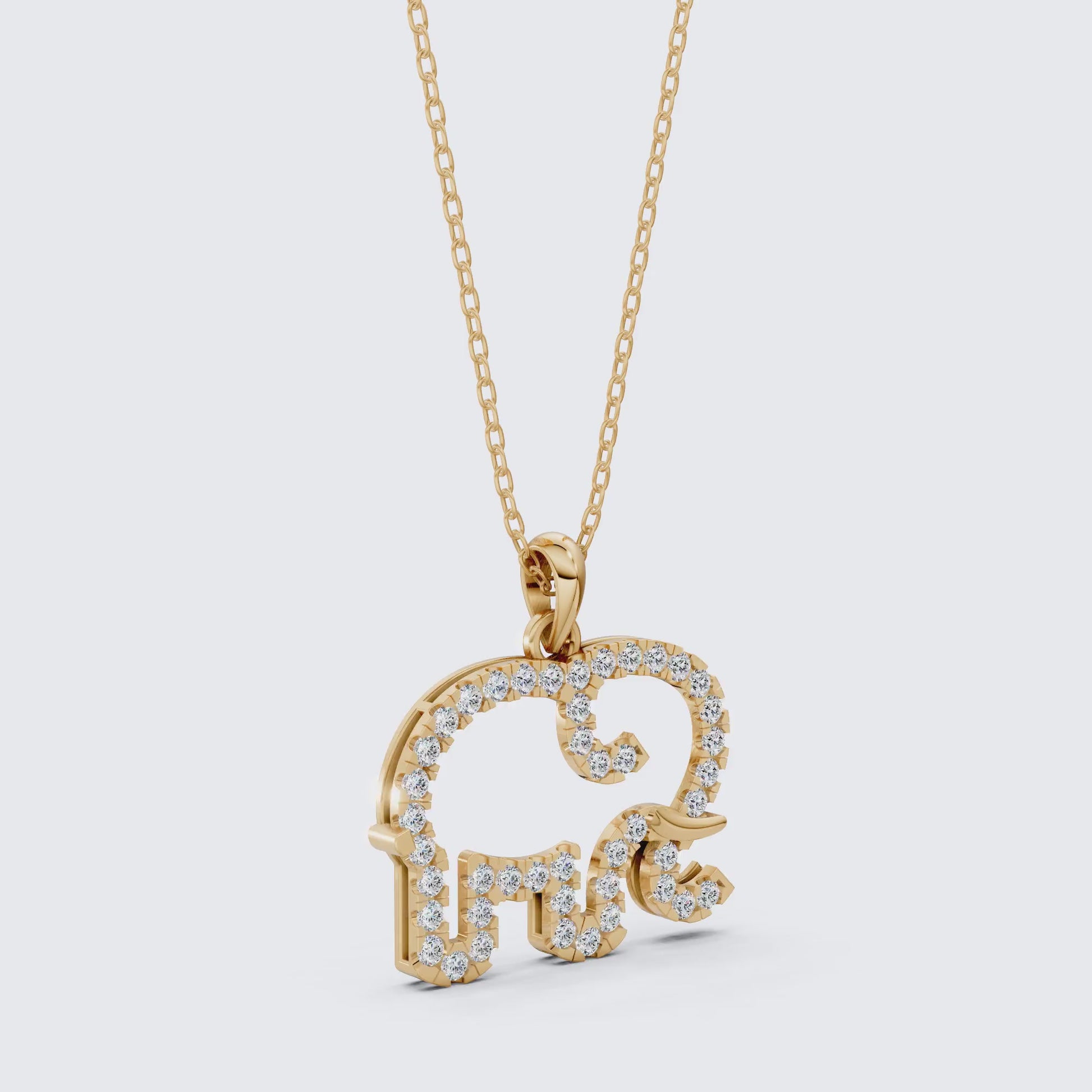 Dainty Elephant Outline Everyday Pendant in Lab Diamond-14k Solid Gold, Symbol of Strength, Good Luck Jewelry for Her/Him