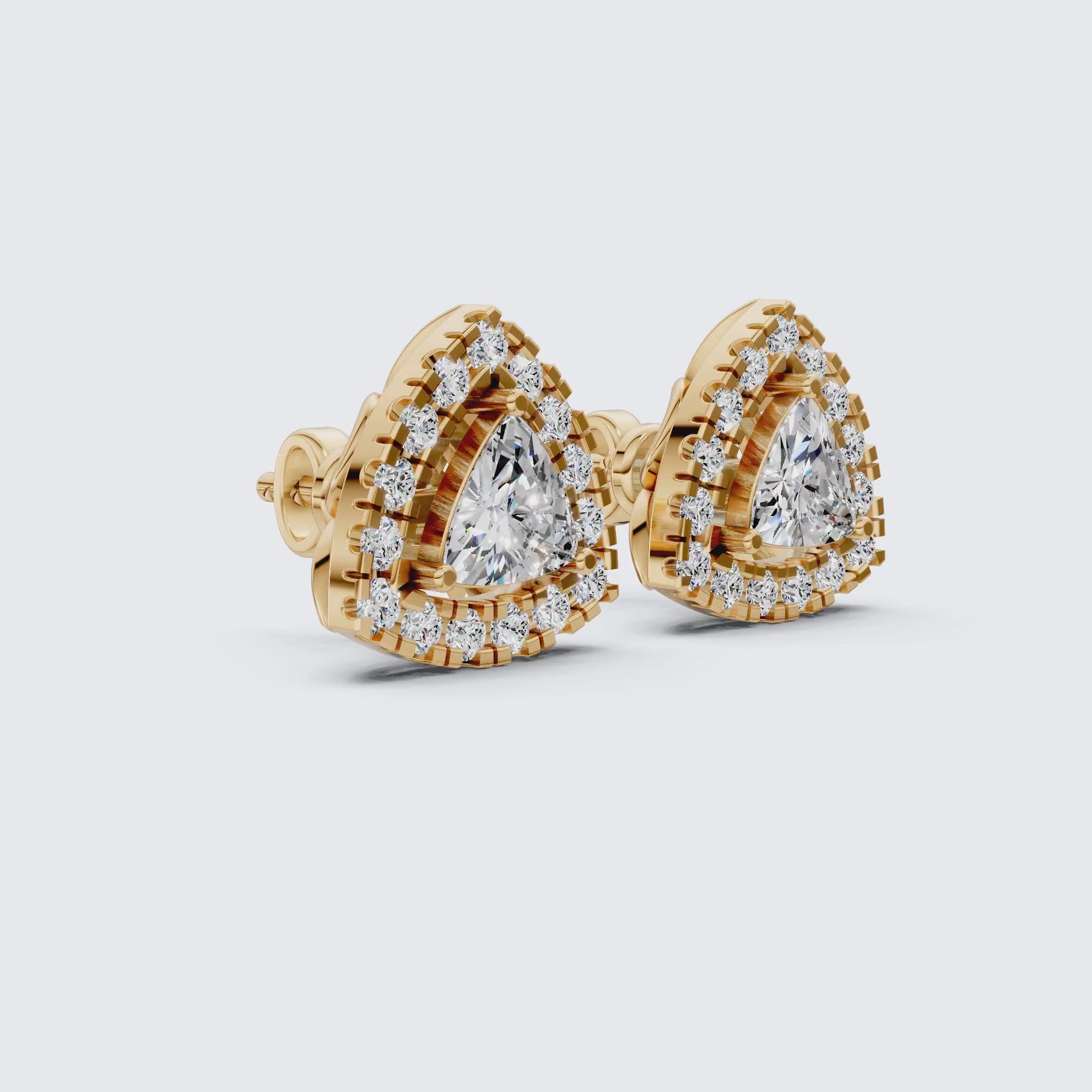 Art Deco Trillion Cut Halo Stud Earrings in Lab Diamond - 14K Solid Gold, Wedding Earrings for Women, Wedding Handmade Jewelry