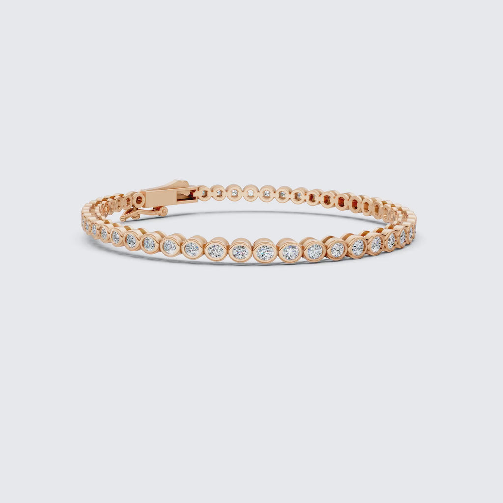 Minimalist Sleek Bezel-Set Round Tennis Bracelet in Lab Diamond – 14k Rose Gold, Gift for Women, Elegant Dainty Bracelet