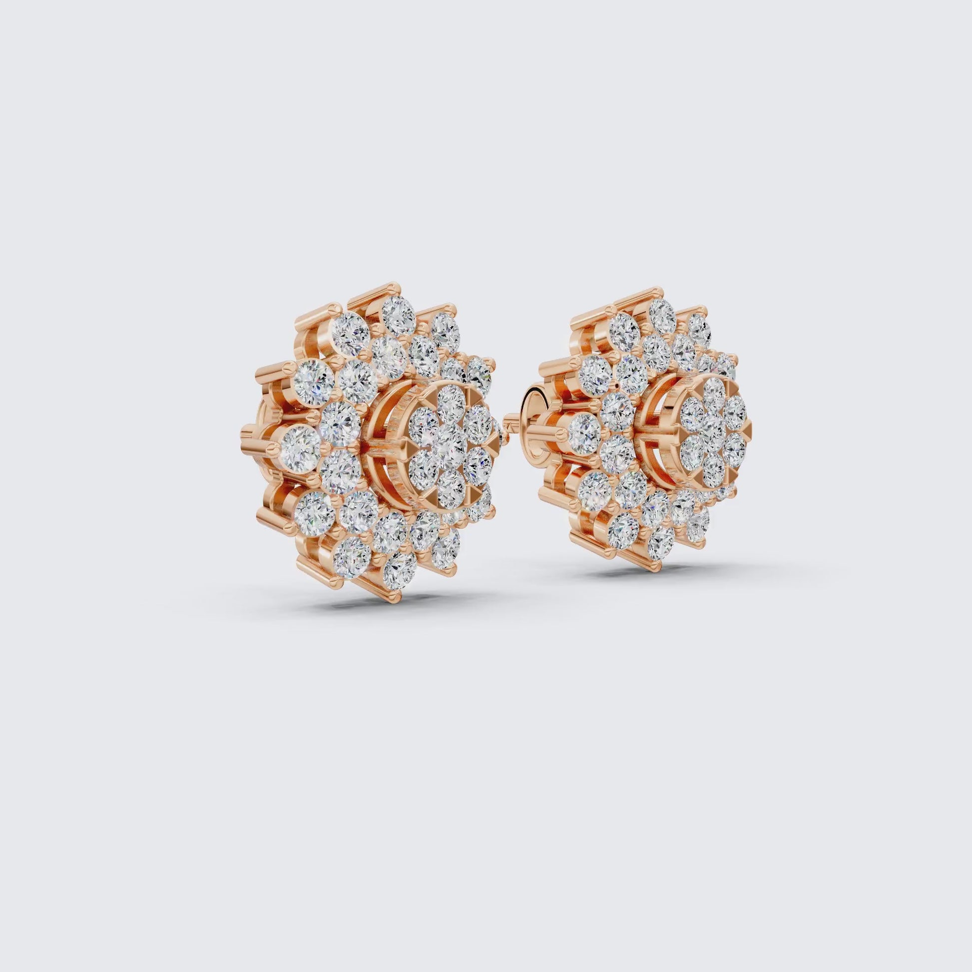 Round Cluster Sunflower Halo Studs Wedding Earrings in Lab Grown Diamond-14k Solid Gold, Bridal Jewelry, Wedding Gift for Women
