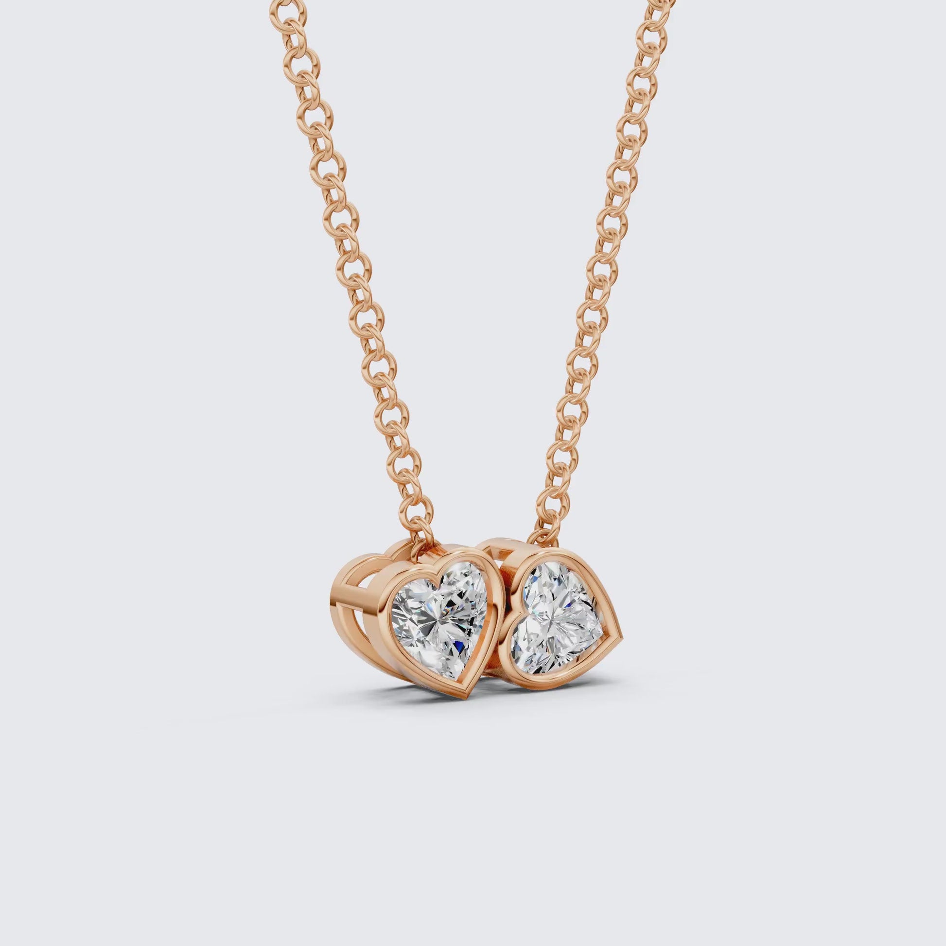 Interlocking Heart Diamond Bezel Two Stone Pendant in Lab Grown Diamond-14k Solid Gold, 1.00 TCW Heart Cut Lab Created Diamonds, Anniversary Gift For Love