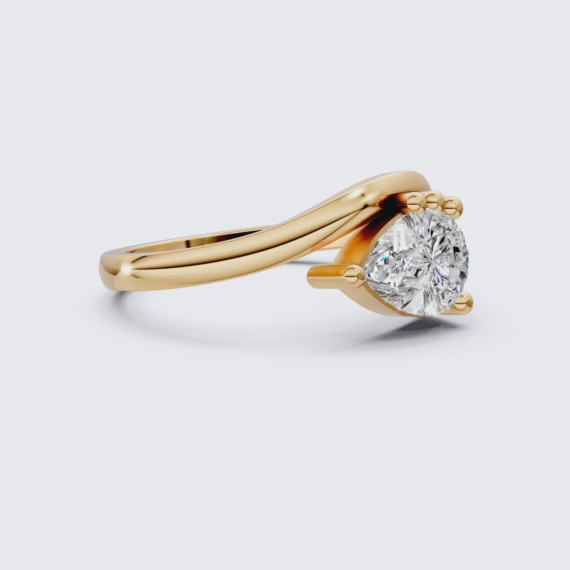 Elegant Curved Band Pear Solitaire Engagement Ring in 14k Solid Gold, 1.00 CT Pear Cut Lab Diamonds, Wedding Gift for Wife