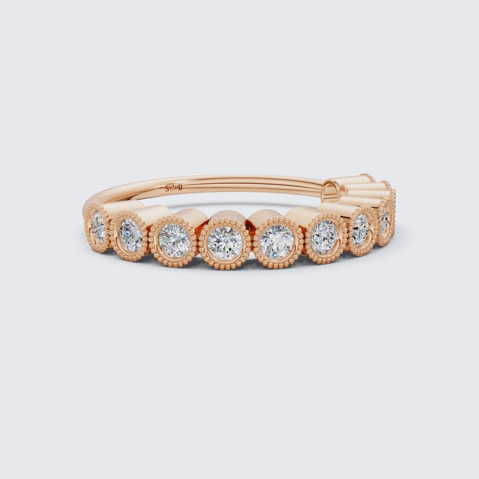 Vintage Bezel Set Wedding Eternity Band in Lab Grown Diamond-14k Solid Gold, Milgrain Ring for Her, Promise Ring