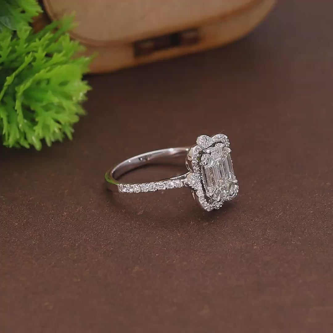 Floral Halo Pave Pie-Cut Wedding Ring in Natural Diamond – 14K Solid Gold, Handmade Bridal Jewelry, Anniversary Gift for Wife, Everyday Ring