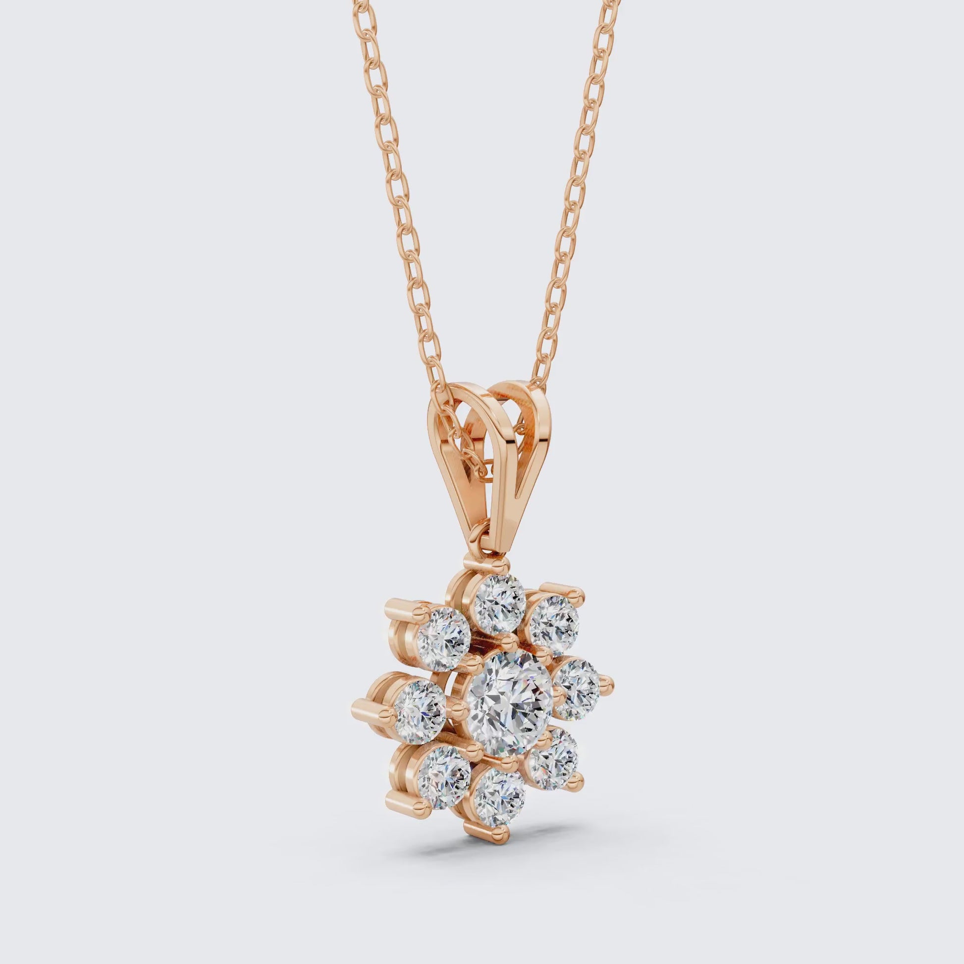 Round Brilliant Floral Cluster Snowflake Pendant in Lab Diamond-14k Solid Gold, Bridal Jewelry for Women