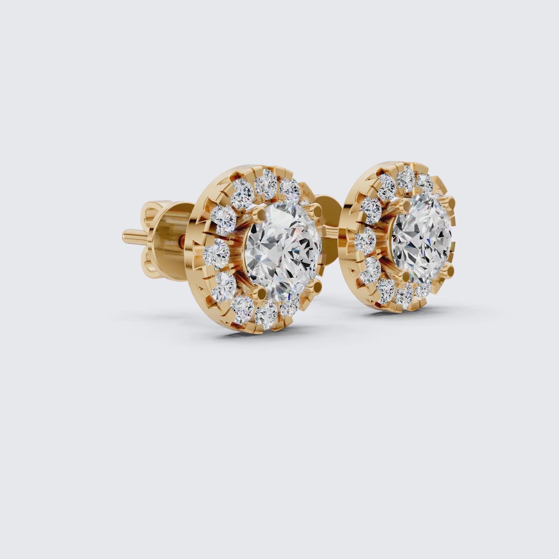 14K Yellow Gold Modern Halo Wedding Earrings, 1.32 TCW Round Cut Lab Created Diamonds, Handmade Jewelry, Wedding Gift for Bride