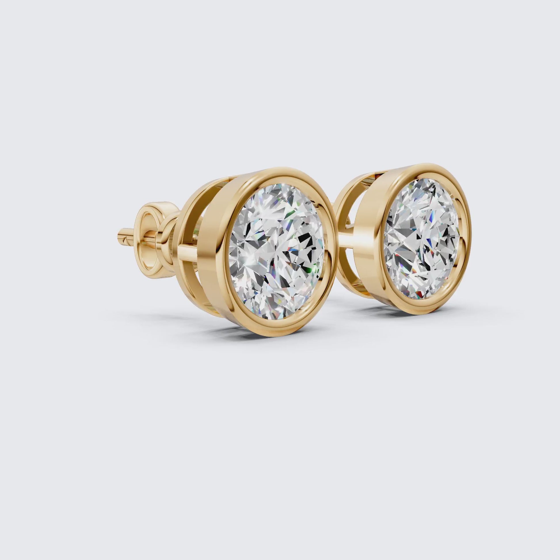 Elegant Bezel Round Solitaire Stud Earrings in 14K Solid Gold, 2.00 TCW Round Cut Lab Grown Diamond, Handmade Studs, Gift for Women
