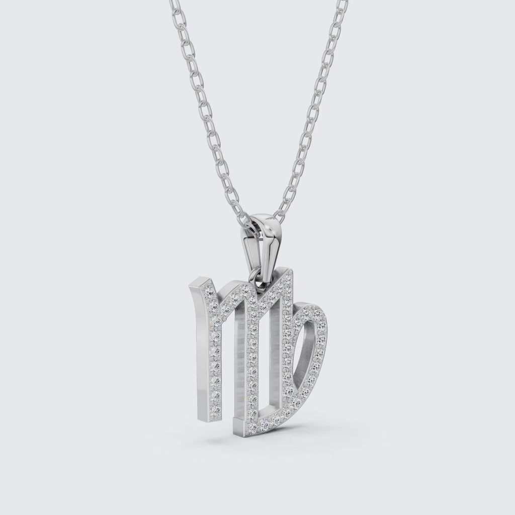 Virgo Zodiac Pavé Symbol Script Charm Pendant in Lab Grown Diamond – 14k Solid Gold, Astrology Gift for Her/Him, Everyday Jewelry