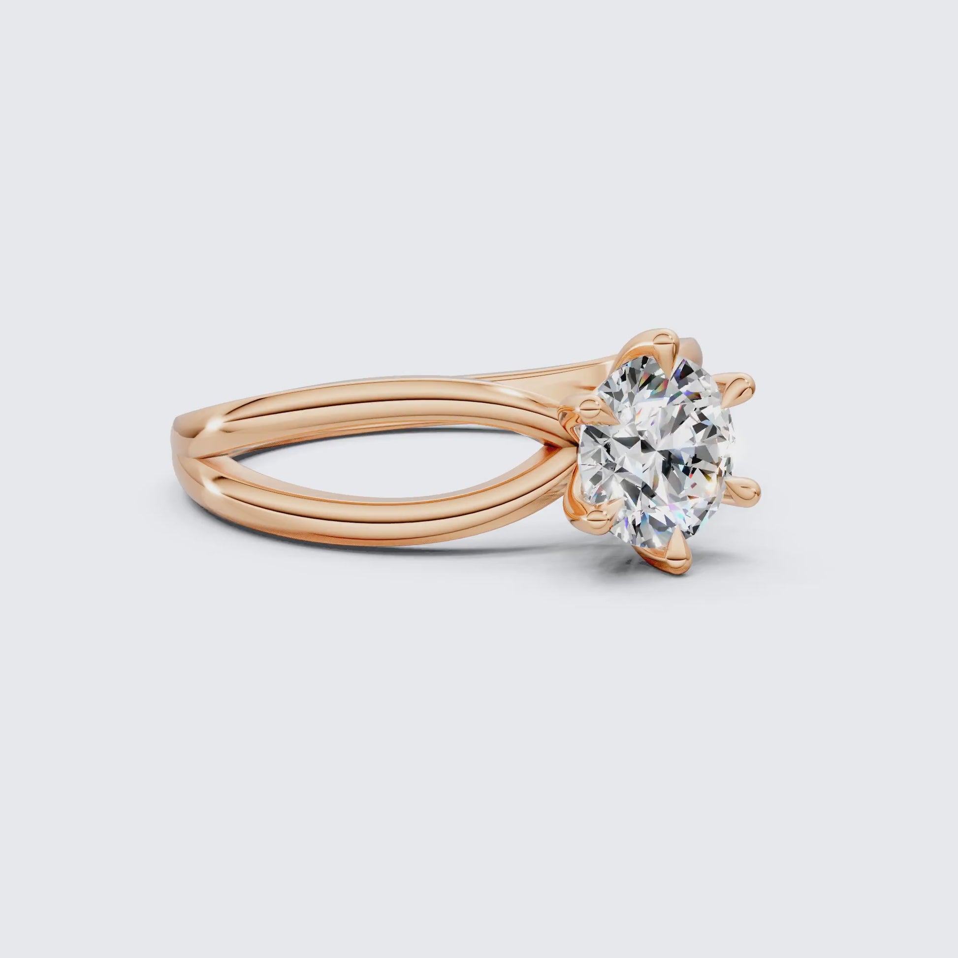 Twisted Bypass Solitaire Engagement Ring in 14K Solid Gold, 1.00 CT Round Cut Lab Created Diamond, Anniversary Gift for Wife, Handmade Jewelry