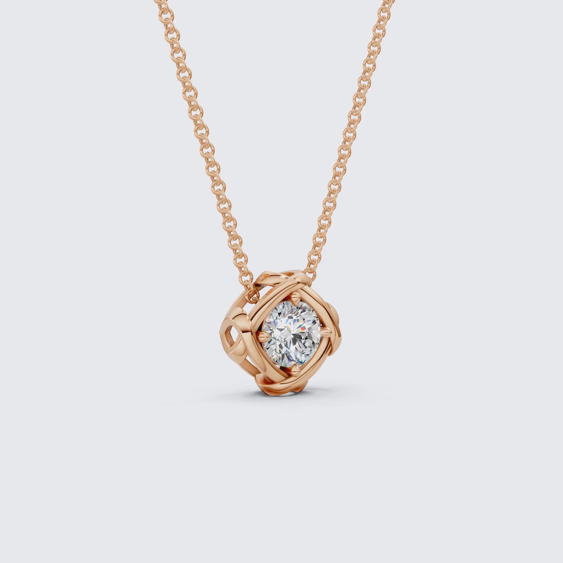 Criss Cross Round Solitaire Pendant in 14k Solid Gold, 1.32 CT Round Cut Lab Grown Diamond, Anniversary Gift for Wife, Wedding Jewelry