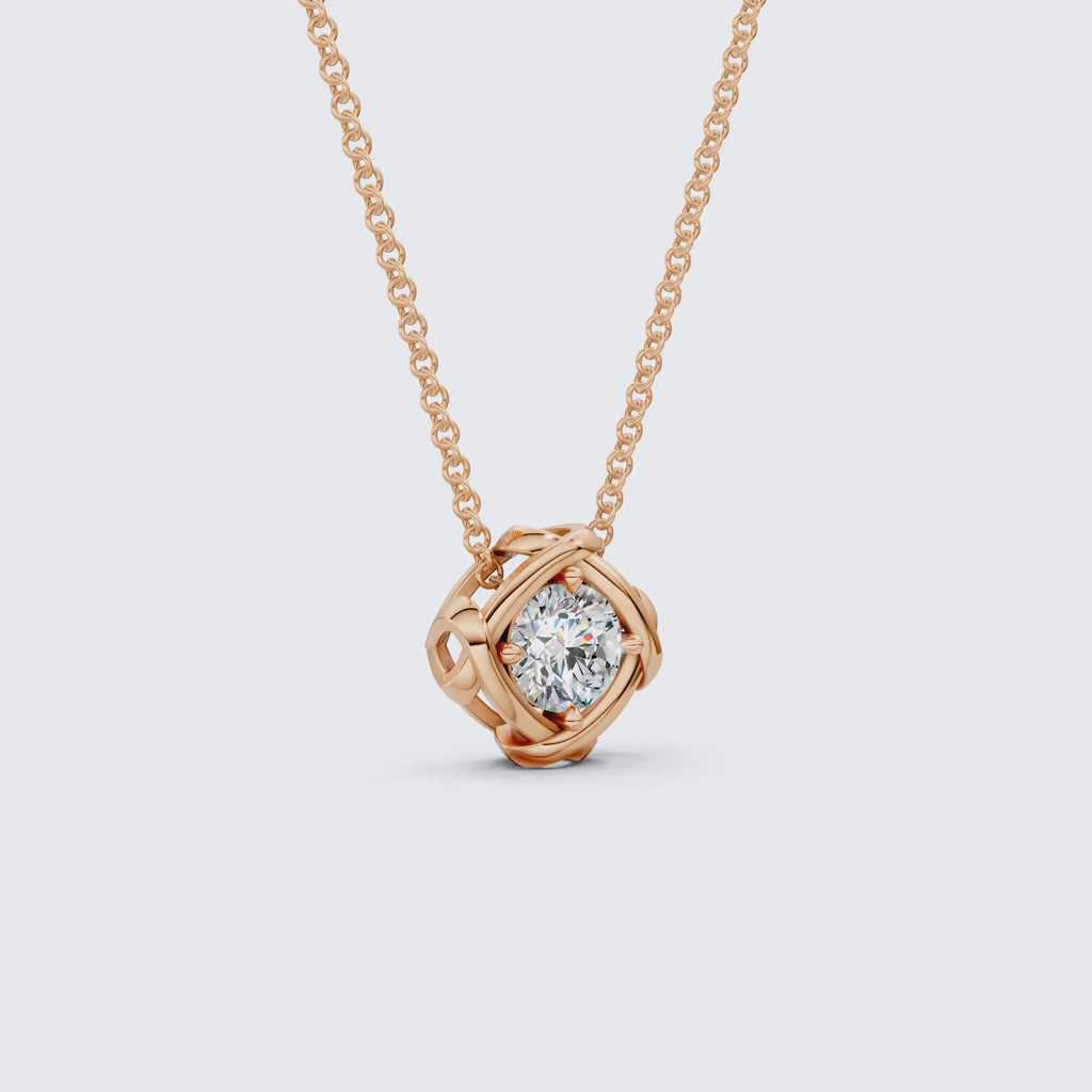 Criss Cross Round Solitaire Pendant in 14k Solid Gold, 1.32 CT Round Cut Lab Grown Diamond, Anniversary Gift for Wife, Wedding Jewelry