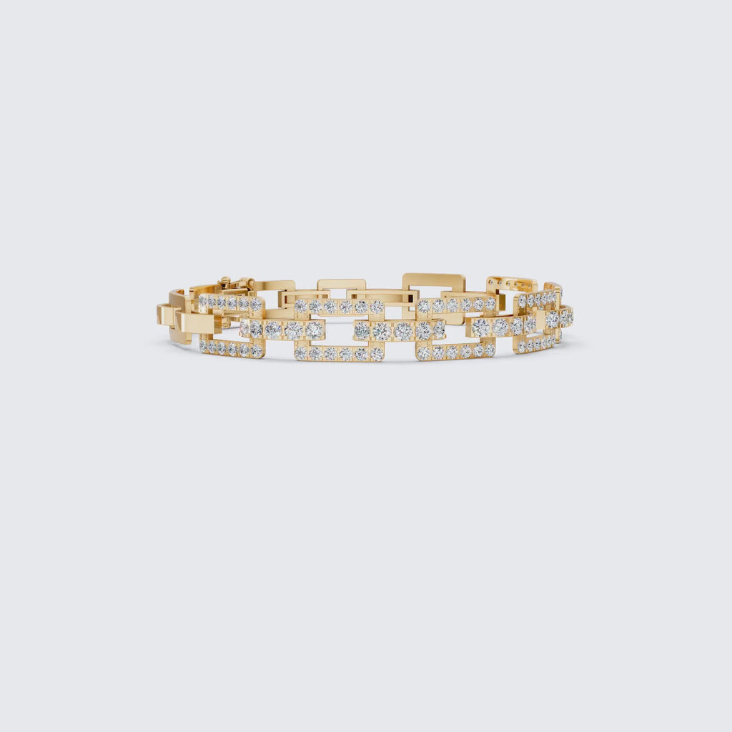 Modern Paperclip Link Wedding Bracelet in Lab Diamond-14k Solid Gold, Everyday Luxury Jewelry, Birthday Gift For Her/Him, Handmade Jewelry