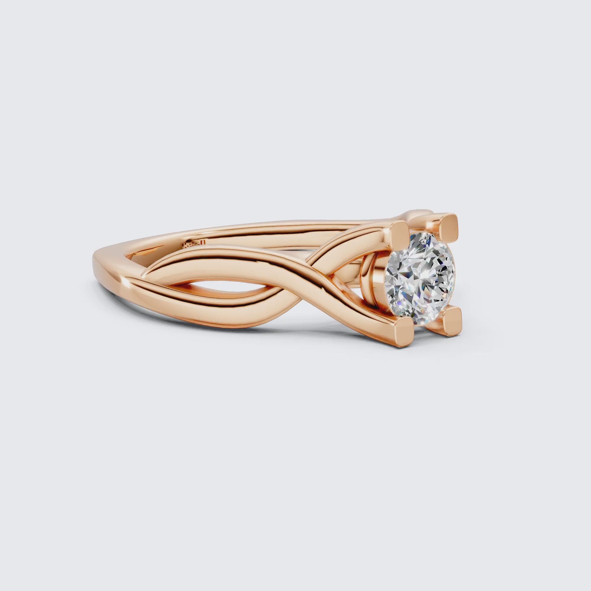 Infinity Twist Cathedral Solitaire Engagement Ring in 14k Solid Gold, 0.50 CT Round Cut Lab Diamond, Handmade Bridal Jewelry