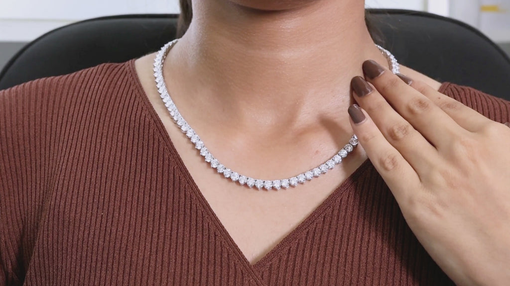 16.50 Inch Elegant Fine Tennis Necklace in 14K Solid Gold, 29.10 TCW Round Cut Lab Grown Diamonds, Anniversary Gift for Wife, Fine Jewelry