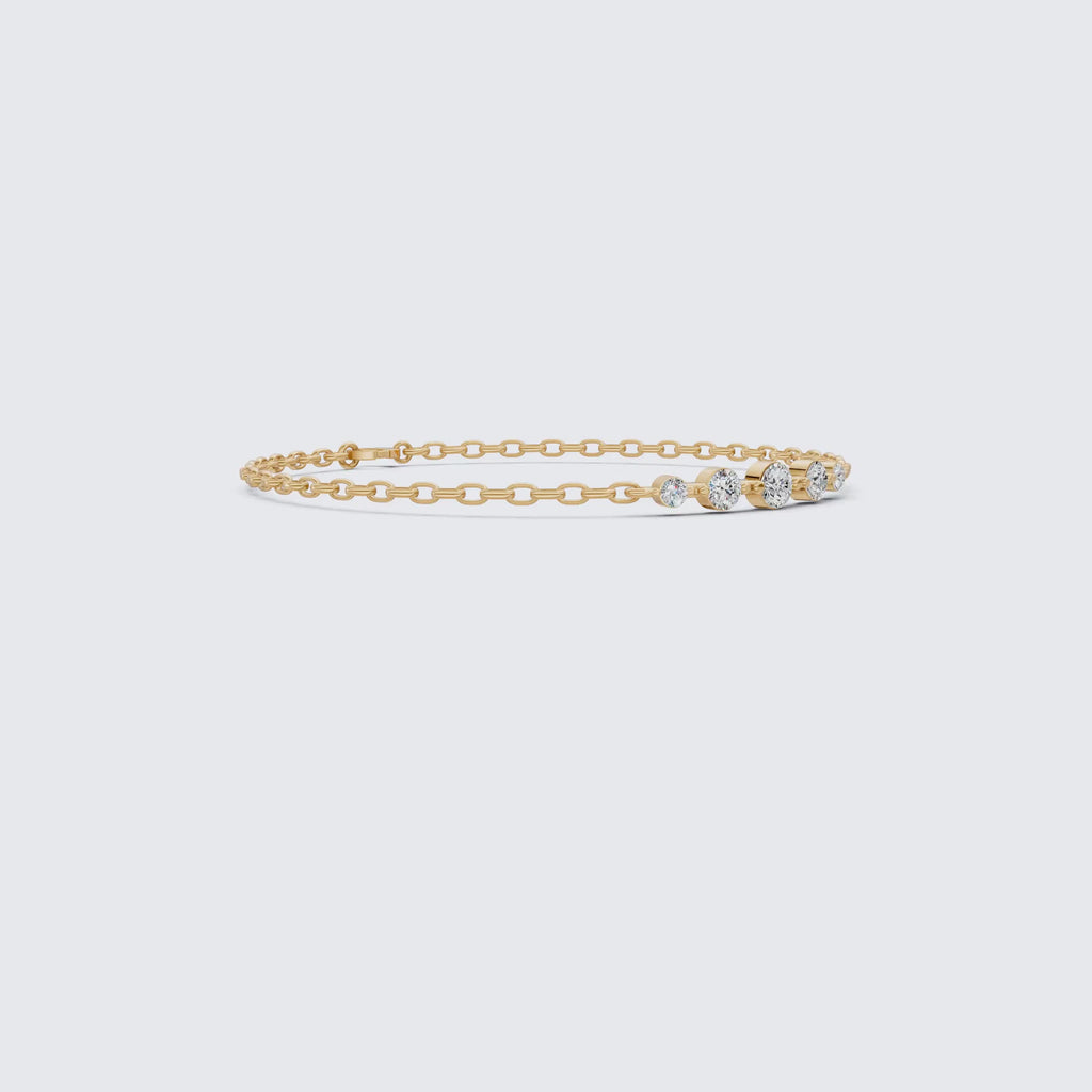 Classic Graduated Round Station Chain Bracelet in Lab Grown Diamond-14k Solid Gold, Handmade Jewelry, Everyday Luxury Gift For Women