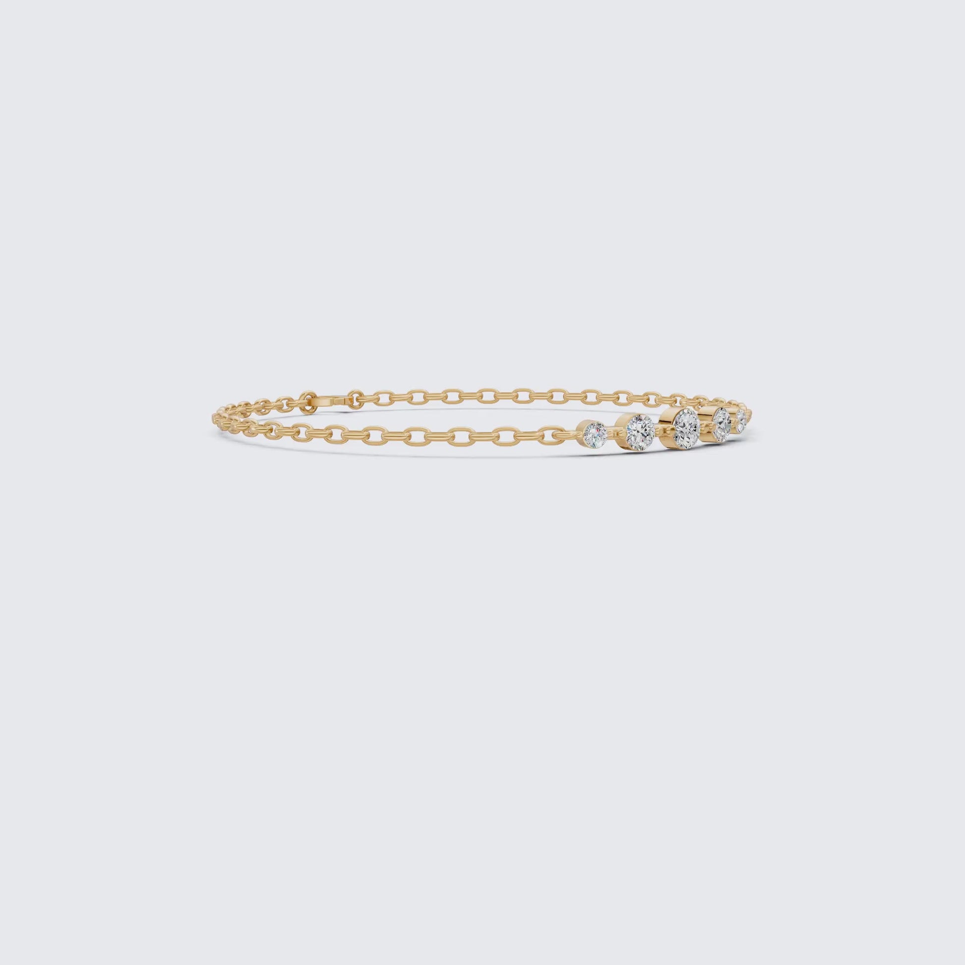 Classic Graduated Round Station Chain Bracelet in Lab Grown Diamond-14k Solid Gold, Handmade Jewelry, Everyday Luxury Gift For Women