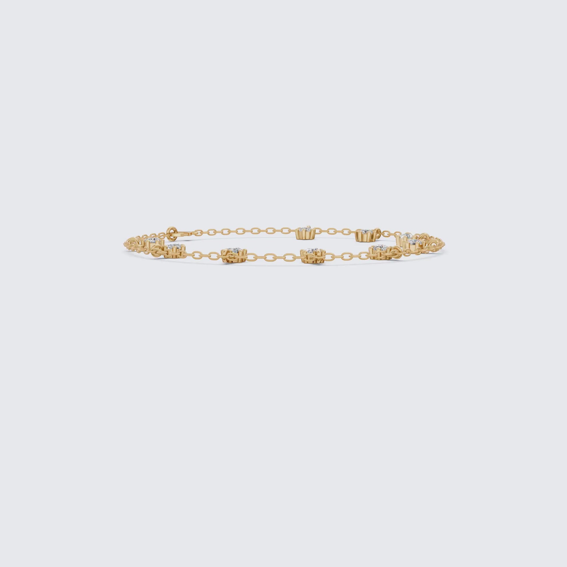 Round Station Diamond And Chain Bracelet in Lab Grown Diamond-14k Solid Gold, Handmade Chain Bracelet, Wedding Gift for Wife