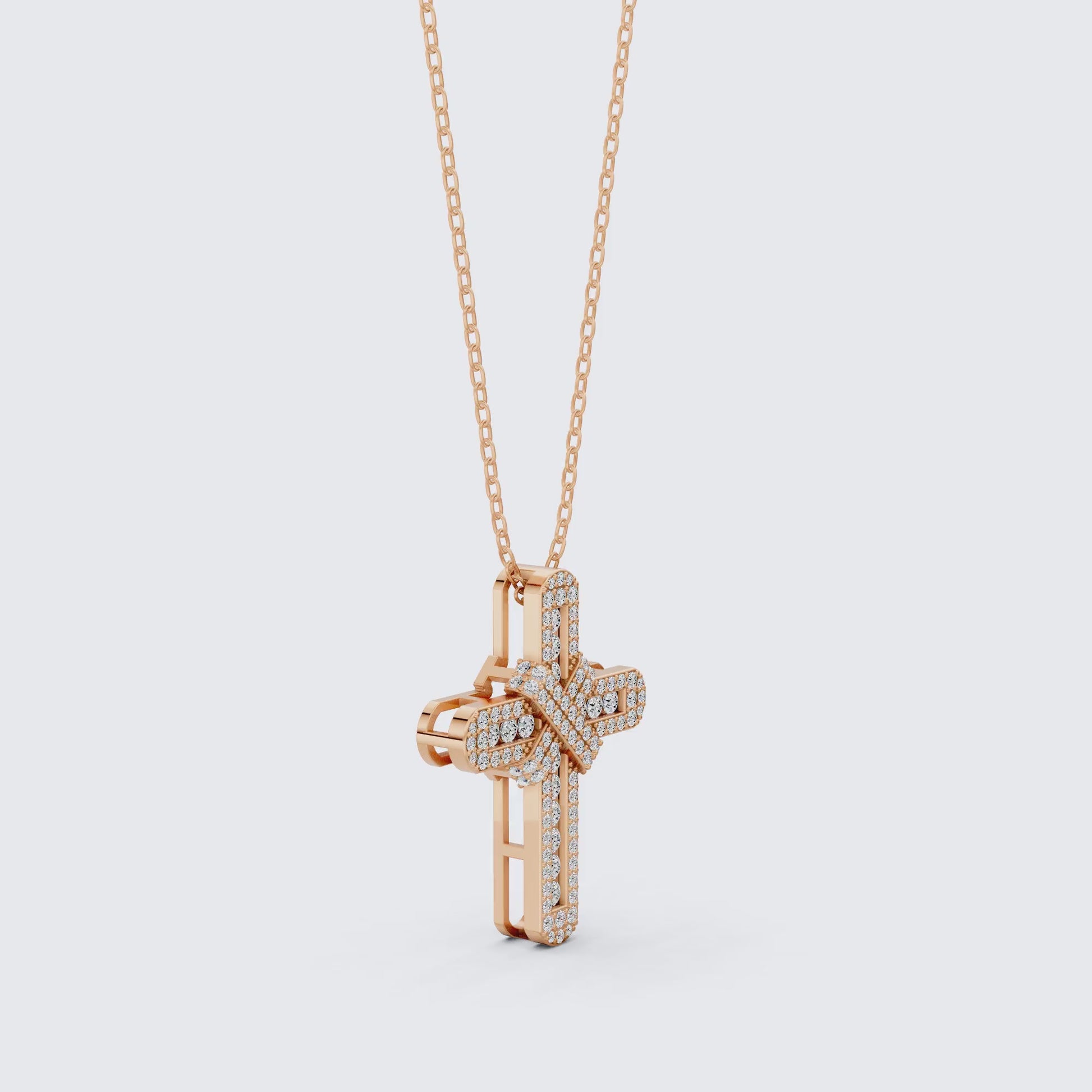 Bold Clustered Pave Cross Religious Pendant with Wrapped Design in Lab Grown Diamond-14k Solid Gold, Unique Charm Pendant, Wedding Gift for Her/Him