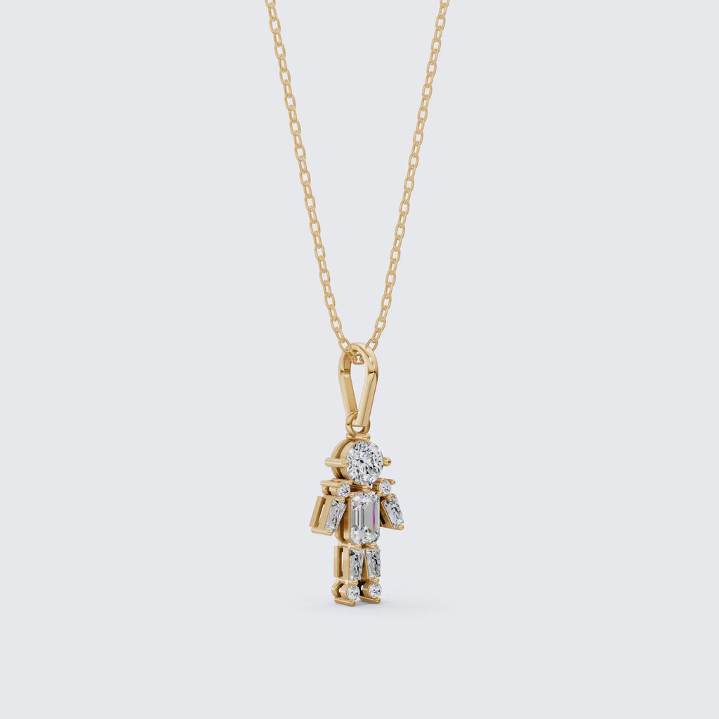 Emerald & Round Cut Boy Shape Pendant in Lab Grown Diamond 14k Solid Gold Necklace for Women