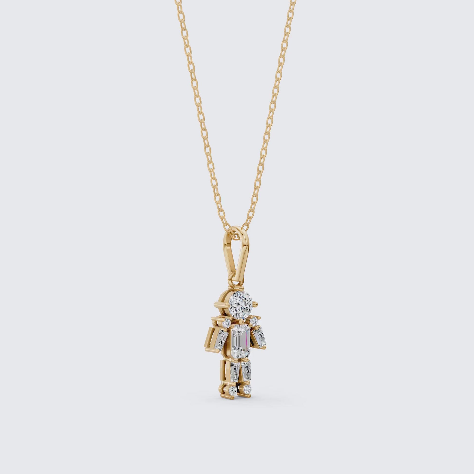 Emerald & Round Cut Boy Shape Pendant in Lab Grown Diamond 14k Solid Gold Necklace for Women