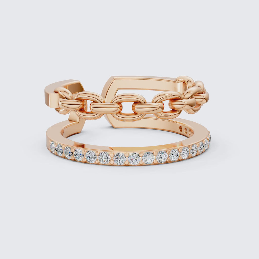 Unique Contemporary Chain Link Pavé Wedding Band in Lab Diamond-14k Solid Gold, Anniversary Gift For Women, Everyday Gift