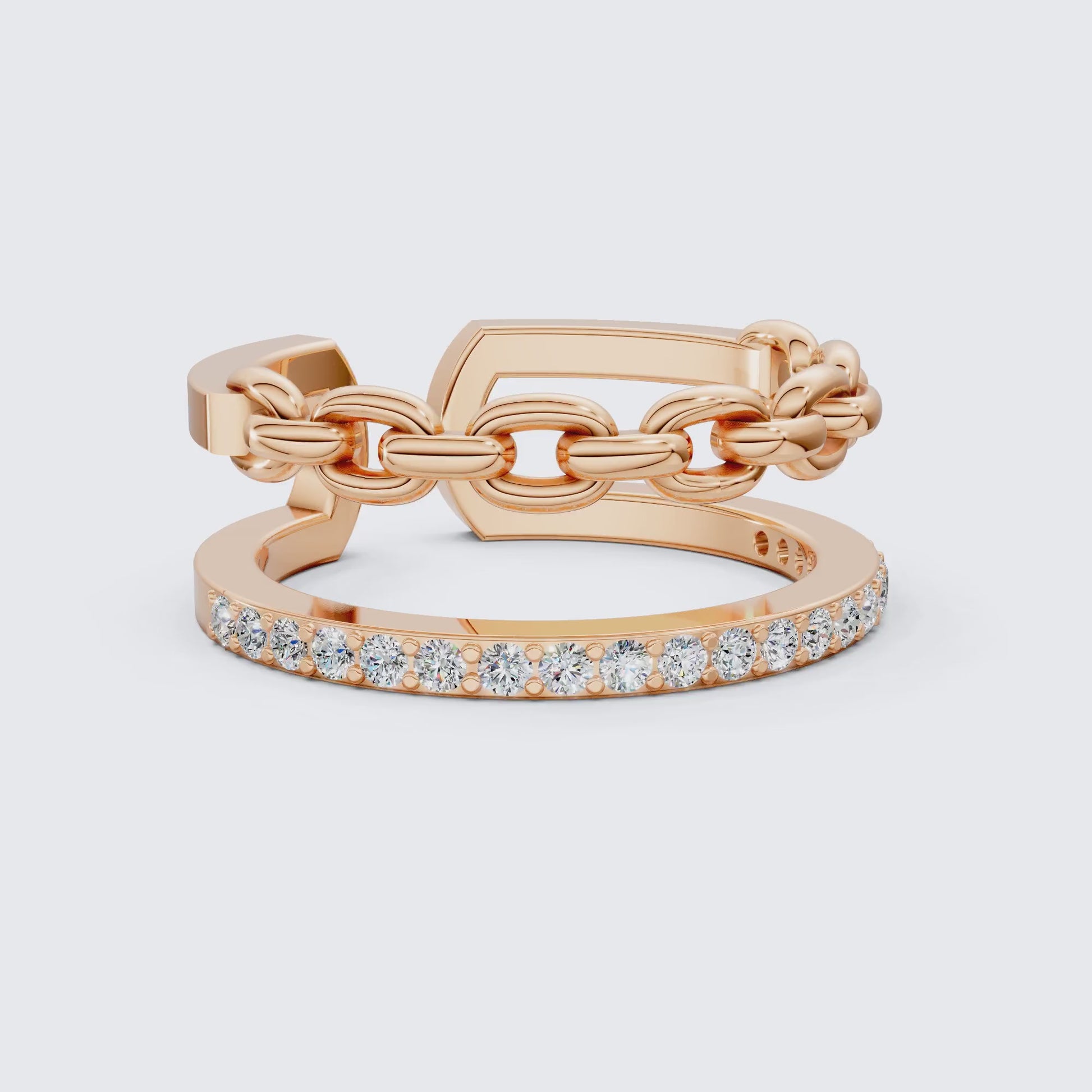 Unique Contemporary Chain Link Pavé Wedding Band in Lab Diamond-14k Solid Gold, Anniversary Gift For Women, Everyday Gift