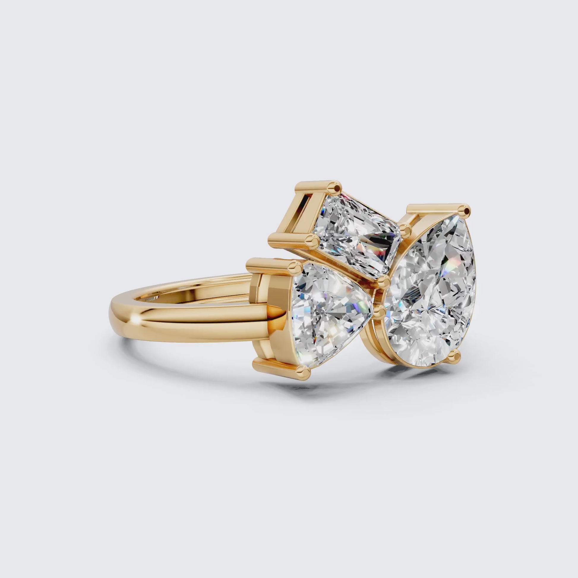 Three Stone Engagement Ring in 14K Solid Gold, 1.92 TCW Trillion/Radiant/Pear Cut Lab Grown Diamonds, Bridal Jewelry for Women, Handmade Jewelry