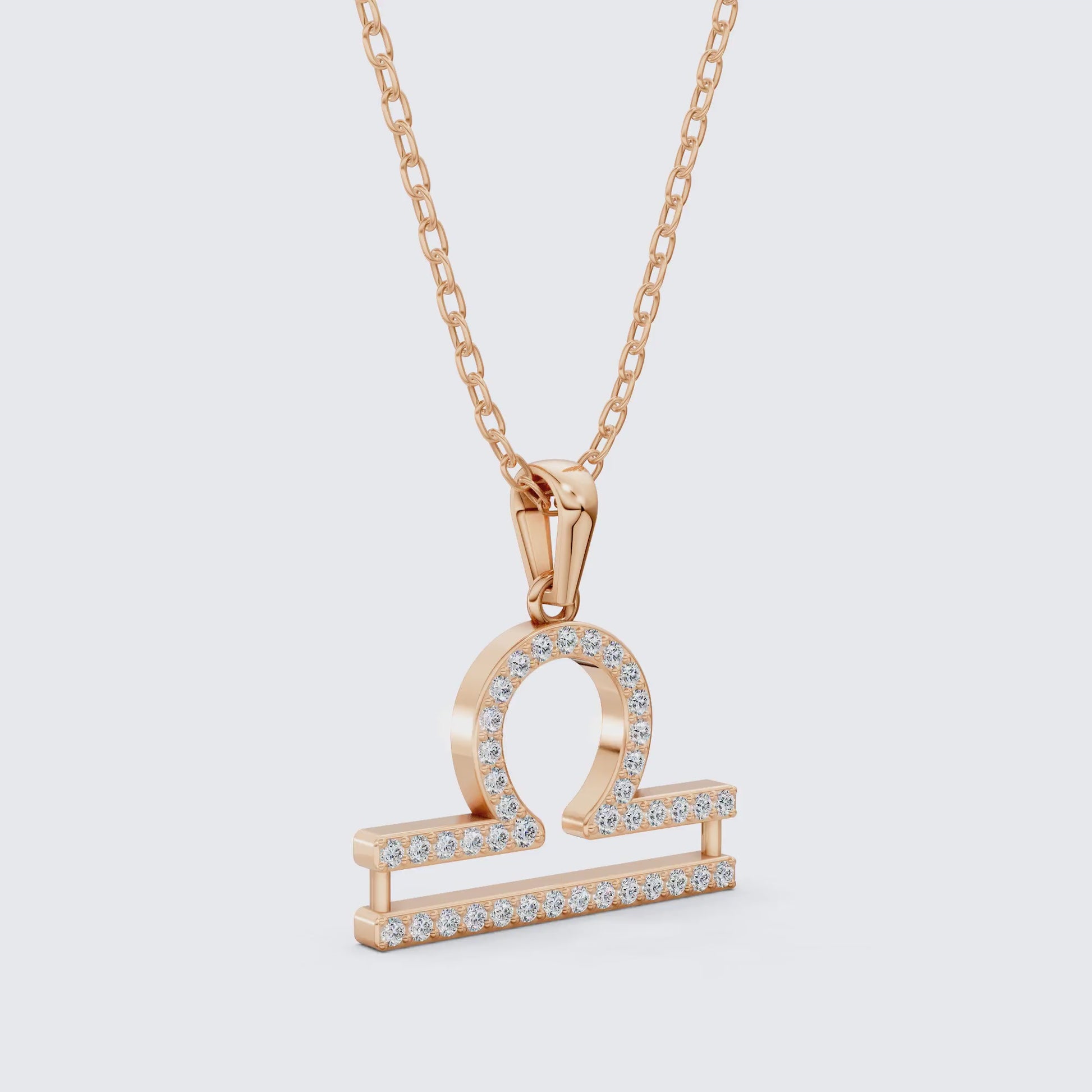 Libra Zodiac Pavé Double-Bar Symbol Diamond Pendant in Lab Grown Diamond – 14k Solid Gold, Anniversary Gift for Her, Handmade Jewelry