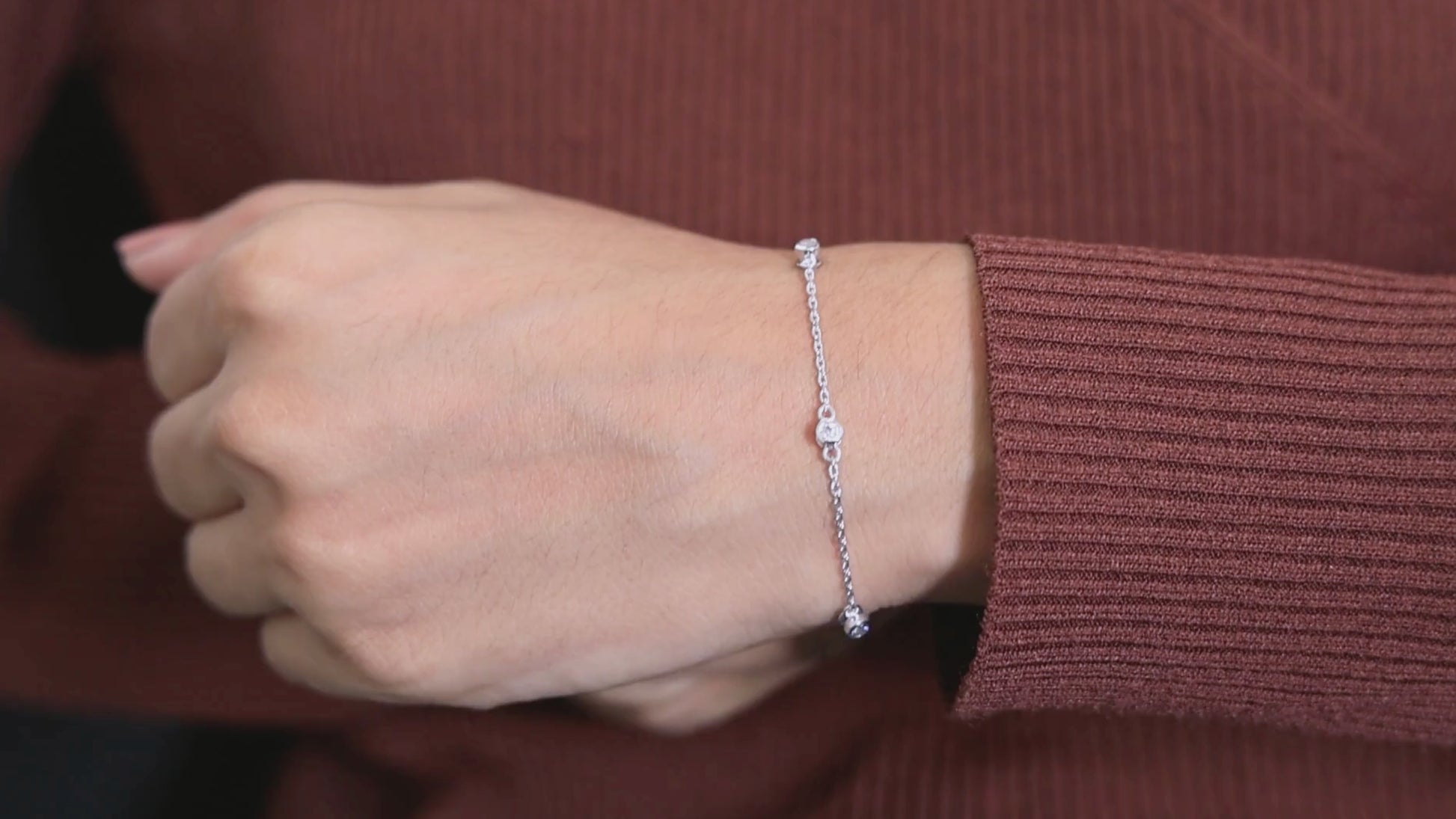 Minimalist Bezel Set Station Chain Bracelet in 14k Solid Gold, 0.35 TCW Round Cut Lab Grown Diamonds, Handmade Bridal Jewelry, Anniversary Gift for Her