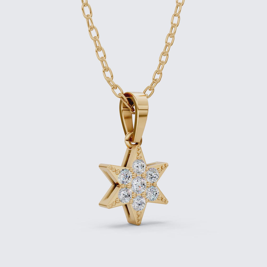Starburst Six-Point Star Cluster Wedding Pendant Lab Diamond in 14k Solid Gold, Birthday Gift for Women, Handmade Jewelry