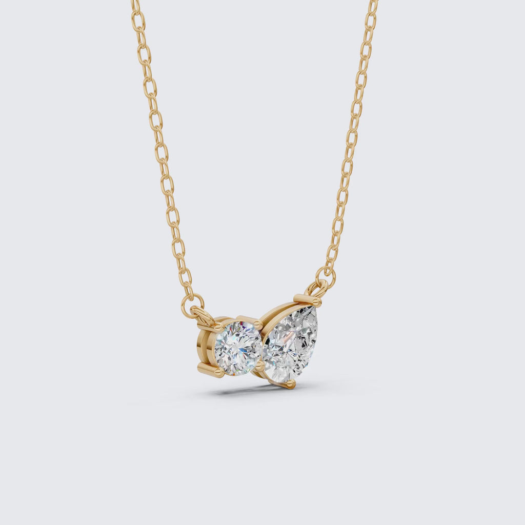 Toi Et Moi Duo Wedding Pendant Necklace in 14k Solid Gold, 1.30 TCW Pear/Round Cut Lab Created Diamonds, Anniversary Gift for Women, Wedding Jewelry