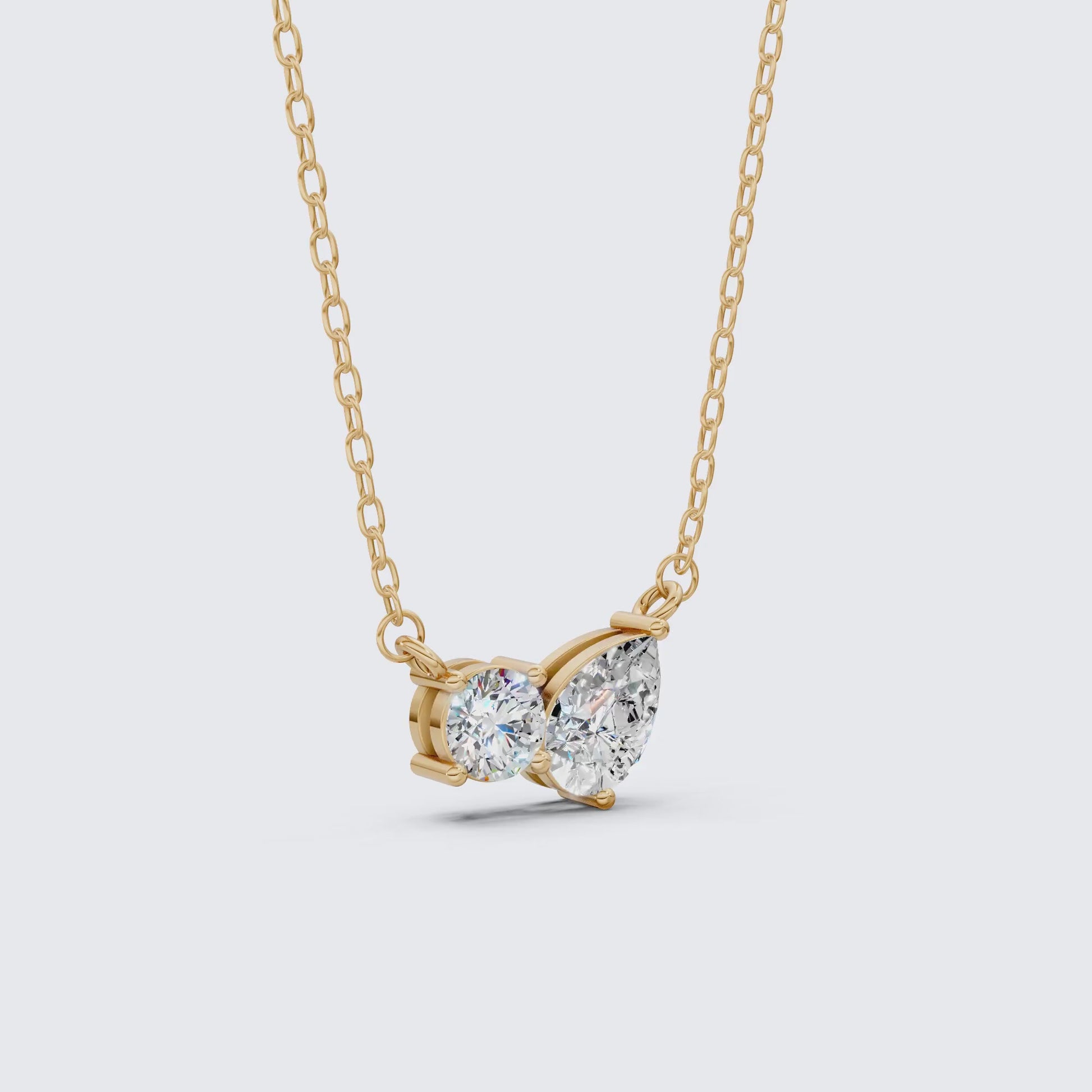 Toi Et Moi Duo Wedding Pendant Necklace in 14k Solid Gold, 1.30 TCW Pear/Round Cut Lab Created Diamonds, Anniversary Gift for Women, Wedding Jewelry