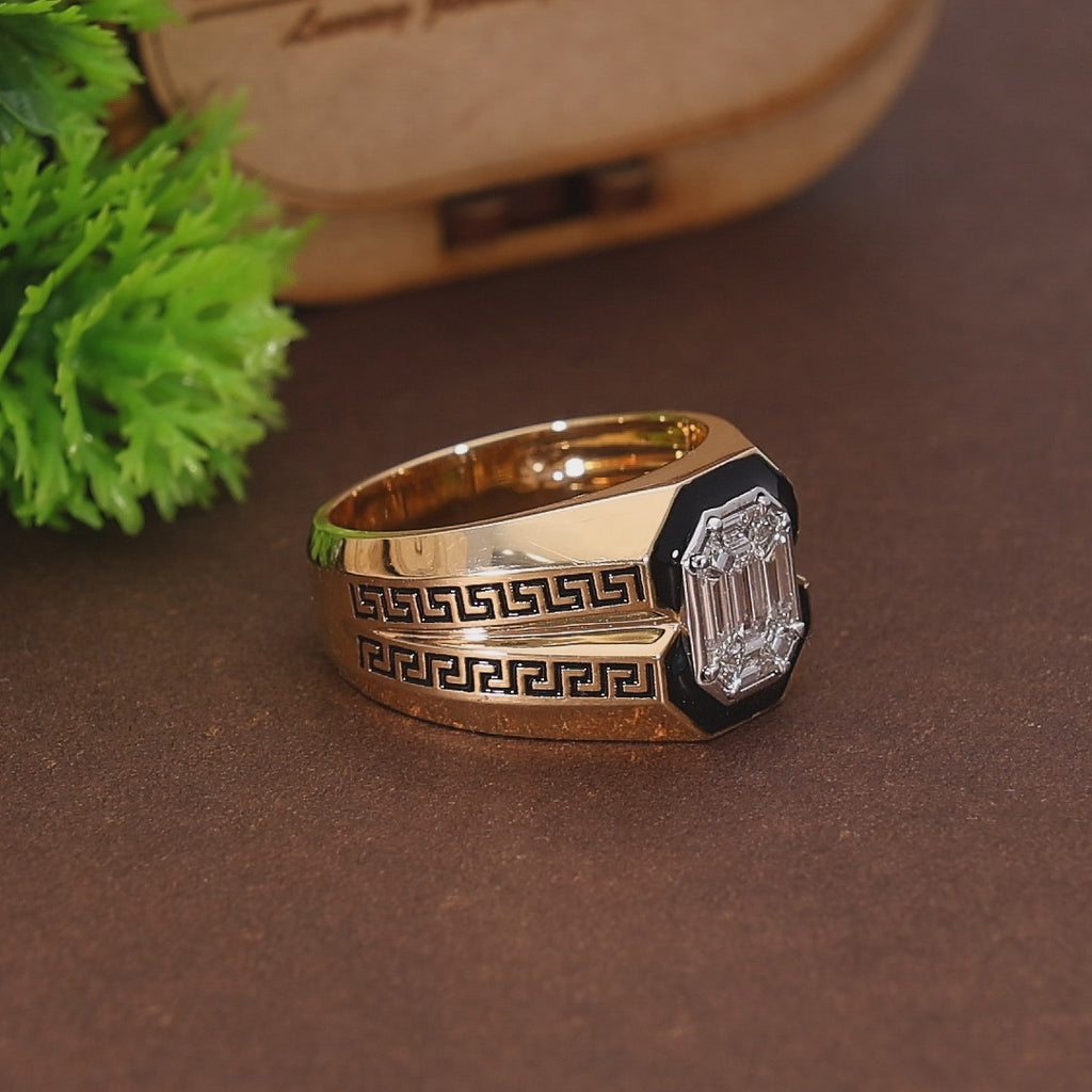 Greek Key Pie-Cut Emerald-Illusion Engagement Ring in Natural Diamond – 14k Solid Gold, Wedding Gift for Him, Pie Cut Jewelry