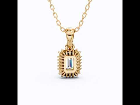 Unique Art Deco Emerald Halo Wedding Pendant in 14K Solid Gold, 1.00 CT Emerald Cut Lab Created Diamond, Gift For Her, Bridal Jewelry