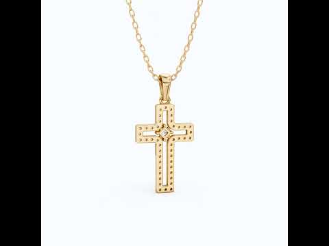 Minimalist Pavé Princess Cross Pendant in 14K Solid Gold, 0.52 TCW Princess/Round Cut Lab Created Diamonds, Bridal Jewelry, Gift for Mom