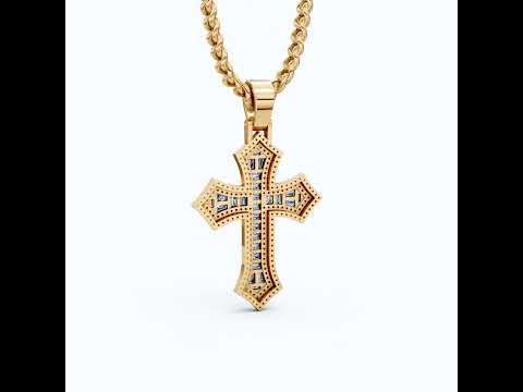 Modern Baguette Channel Iced Cross Halo Hip-Hop Pendant in Lab Diamond or Gemstone – Solid 10k/14k Gold or Sterling Silver, Wedding Gift for Him/Her, Faith Gift