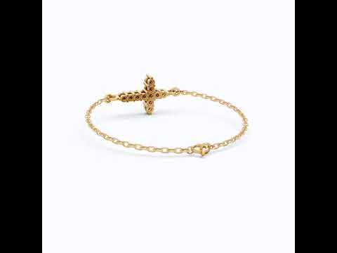 Delicate Round Cross Chain Bracelet in 14K Solid Gold, 0.38 TCW Round Cut Lab Brown Diamonds, Everyday Bracelet, Wedding Gift for Her