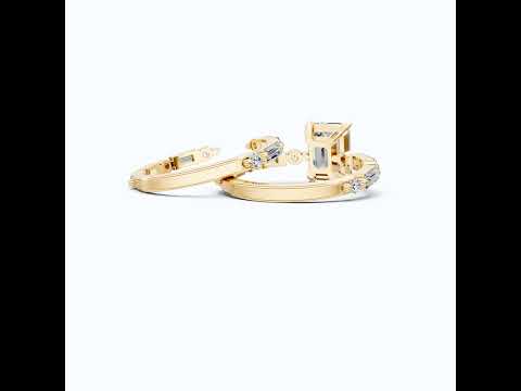 Modern Emerald Cut Baguette Side Stone Engagement Ring With Open Eternity Band in 14K Solid Gold, 1.75 CT Emerald Cut Lab Created Diamond, Wedding Gift for Her, Handmade Jewelry